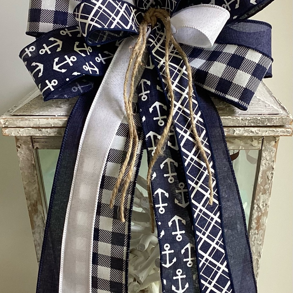Nautical Navy And White Ribbon Bow - Picture 3 of 6